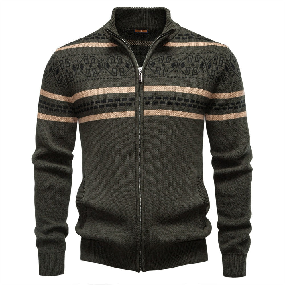 Men's Patterned Full-Zip Knit Cardigan