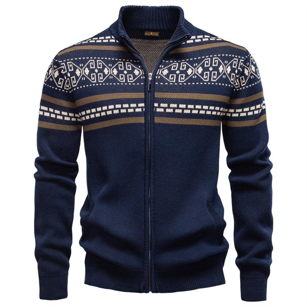Men's Patterned Full-Zip Knit Cardigan