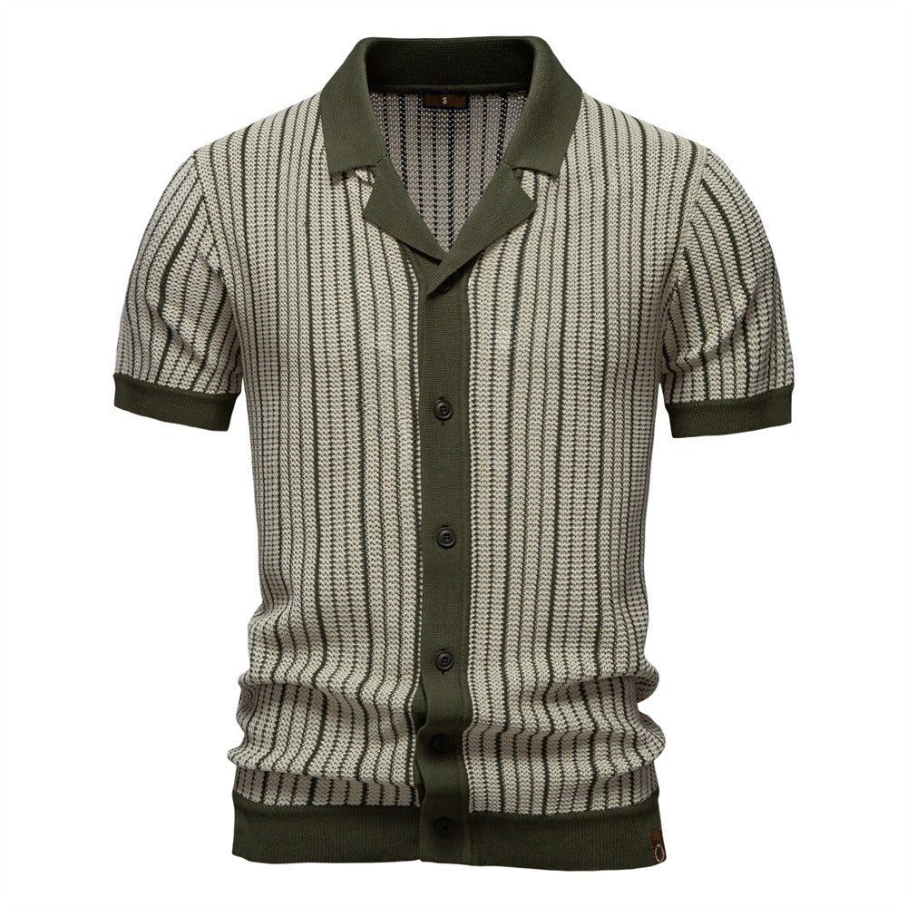 Colorblock Striped Knit Polo Shirt