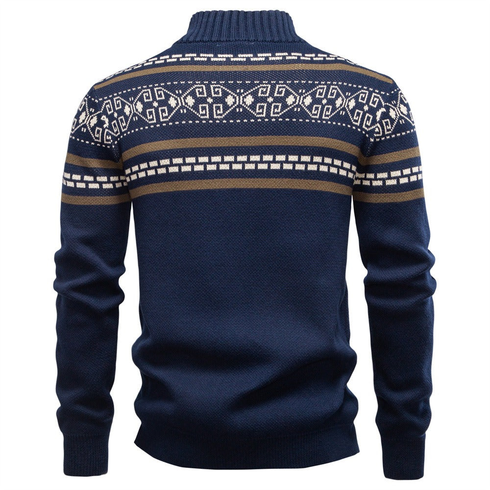 Men's Patterned Full-Zip Knit Cardigan
