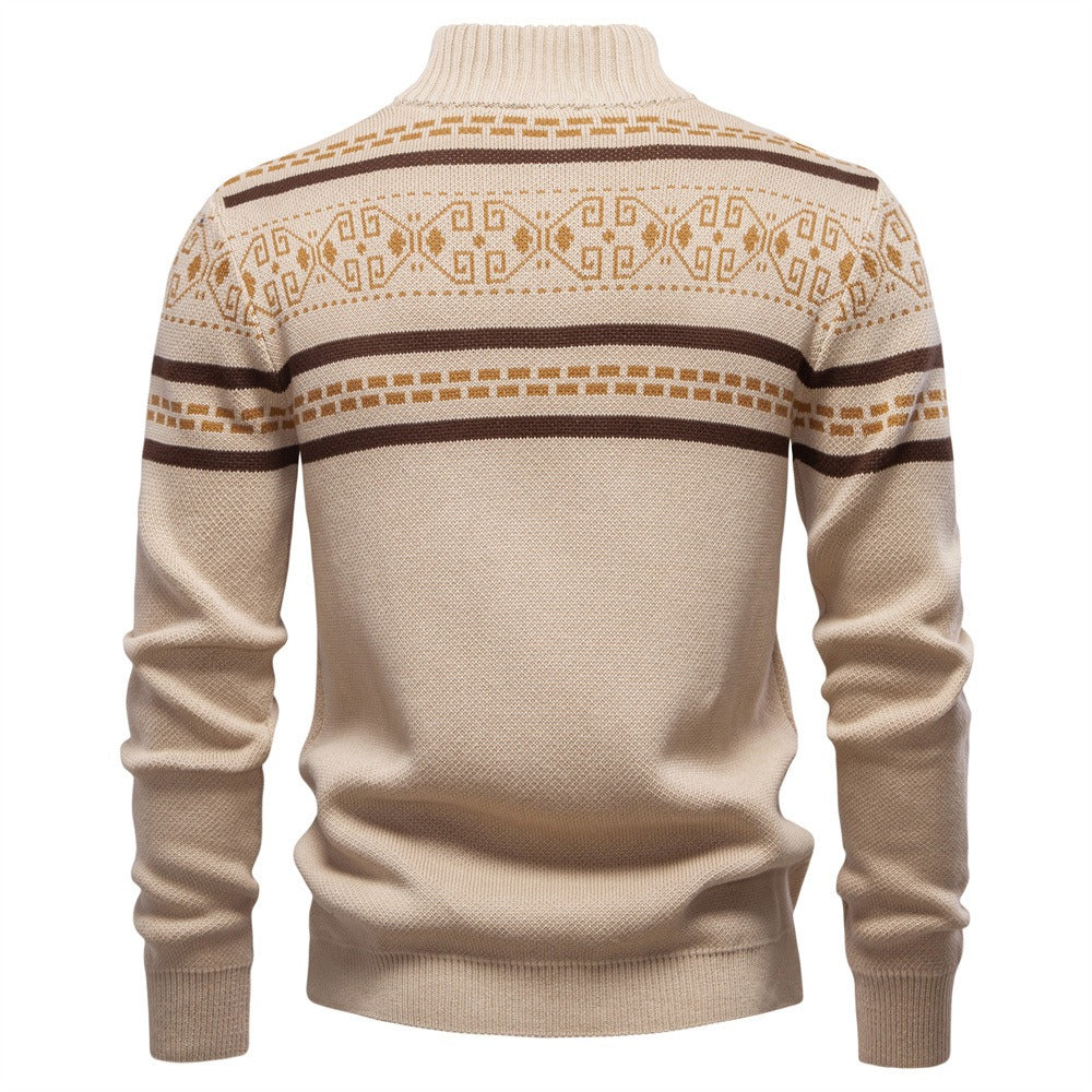 Men's Patterned Full-Zip Knit Cardigan