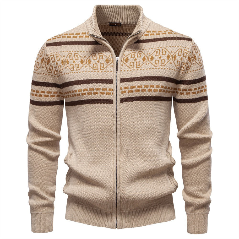 Men's Patterned Full-Zip Knit Cardigan