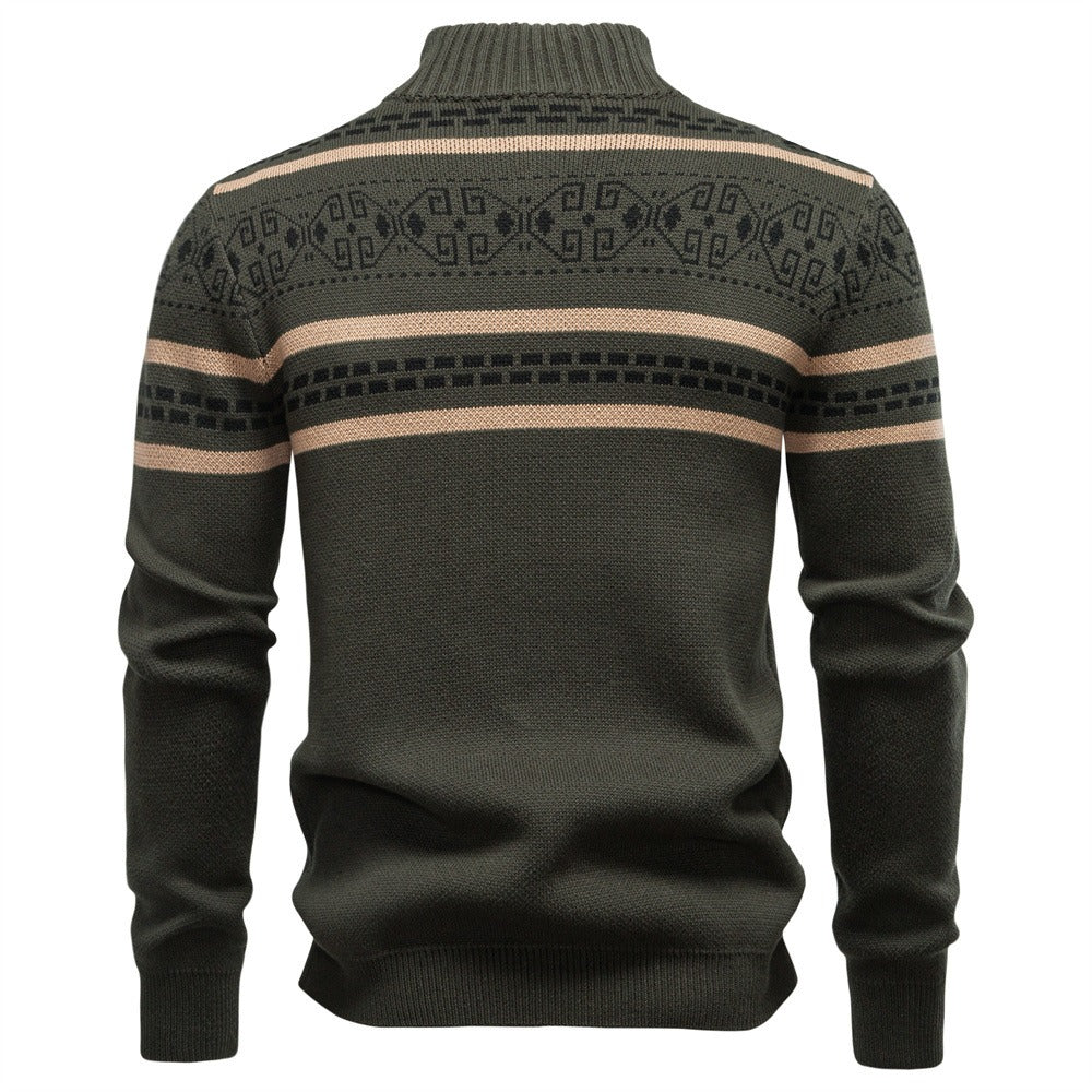 Men's Patterned Full-Zip Knit Cardigan
