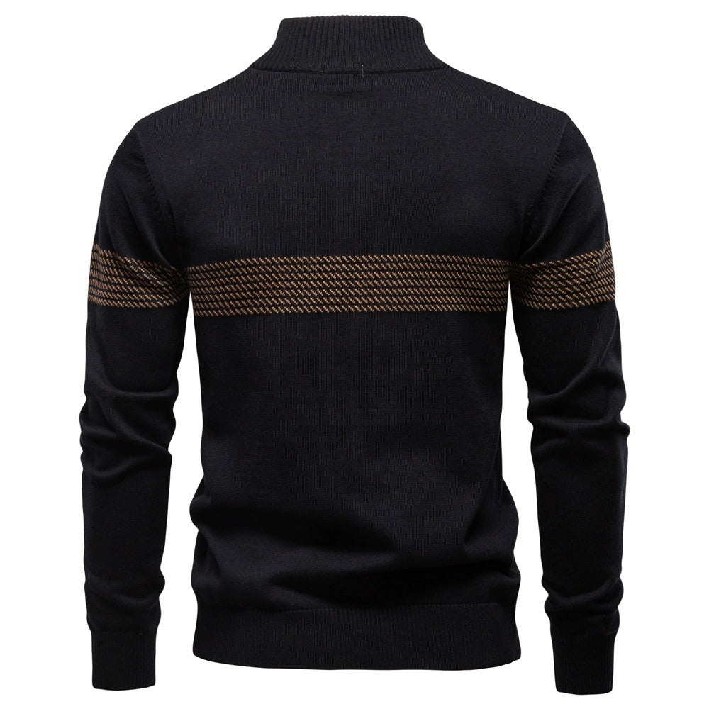 Men's Contrast Stripe Quarter-Zip Sweater
