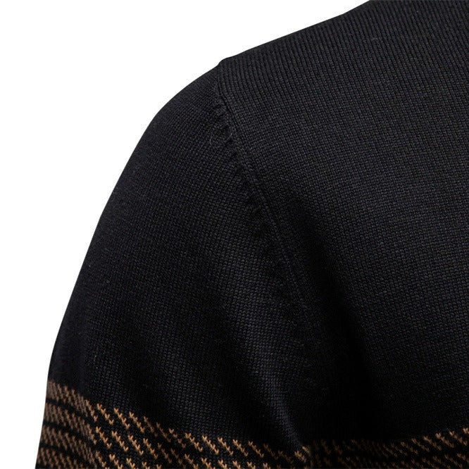 Men's Contrast Stripe Quarter-Zip Sweater