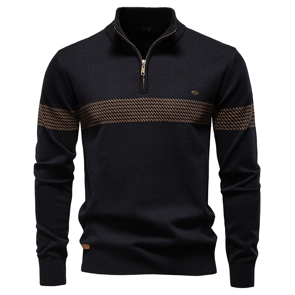 Men's Contrast Stripe Quarter-Zip Sweater