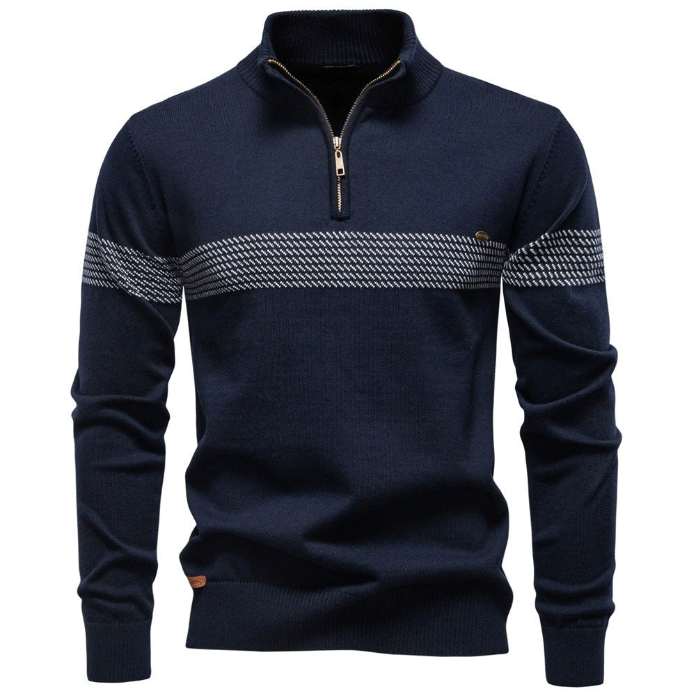 Men's Contrast Stripe Quarter-Zip Sweater