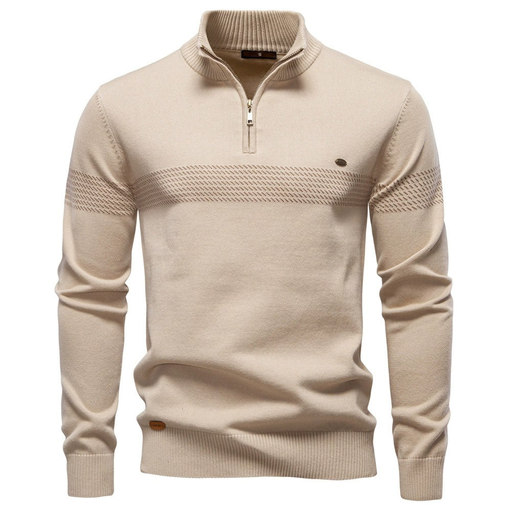 Men's Contrast Stripe Quarter-Zip Sweater