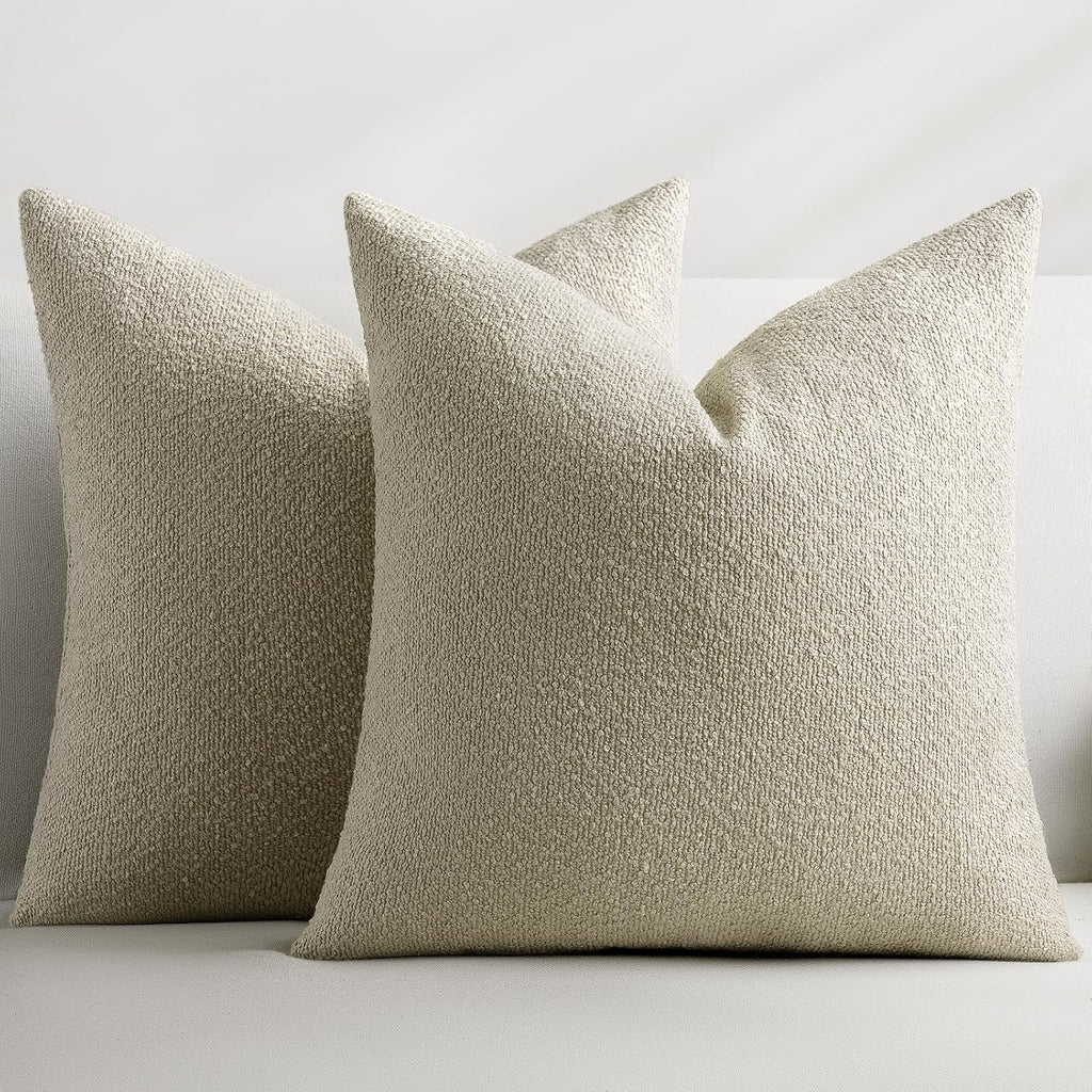Set of 2 Beige Throw Pillow Covers – Boucle Textured