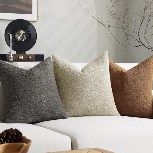 Set of 2 Beige Throw Pillow Covers – Boucle Textured