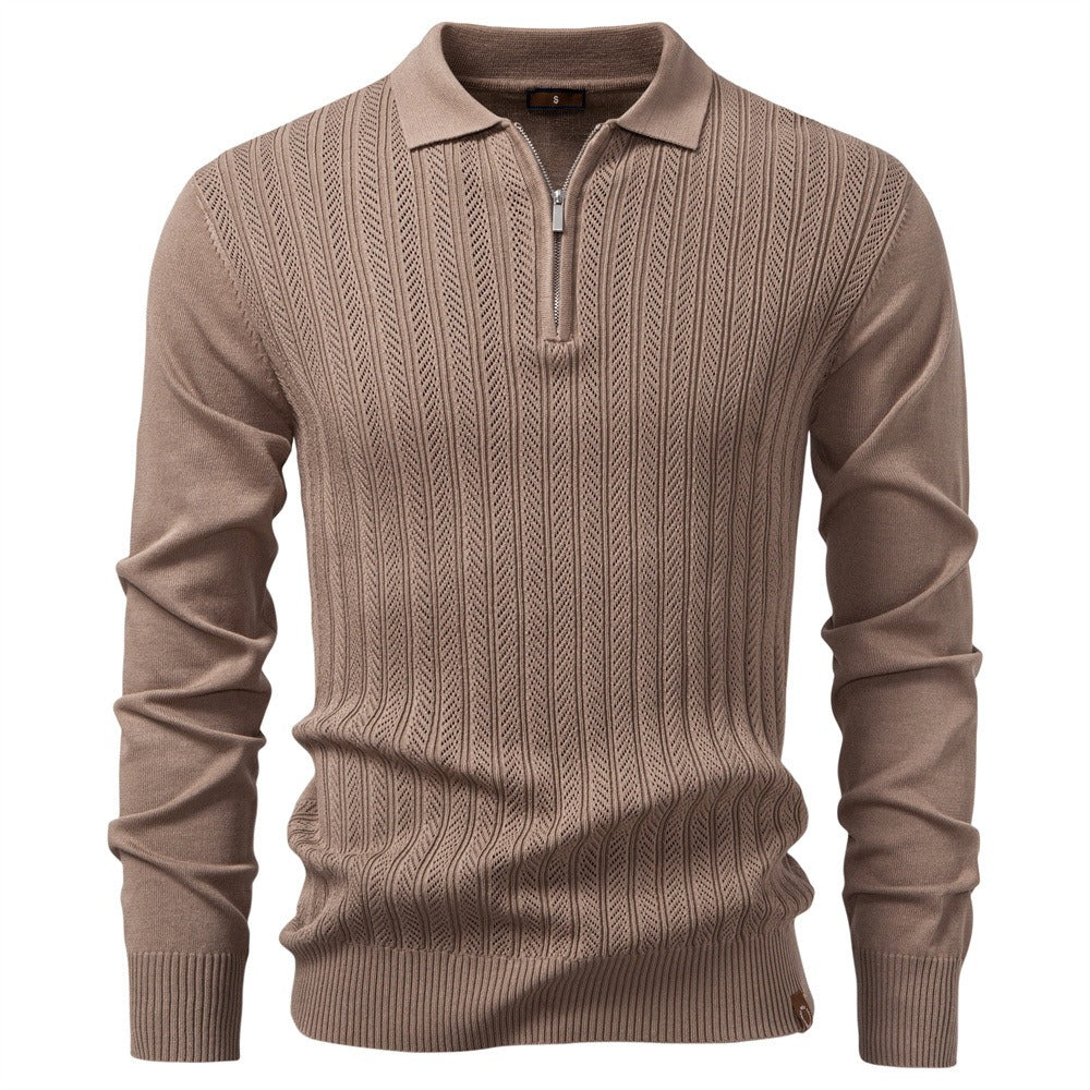 Men's Textured Knit Polo Pullover