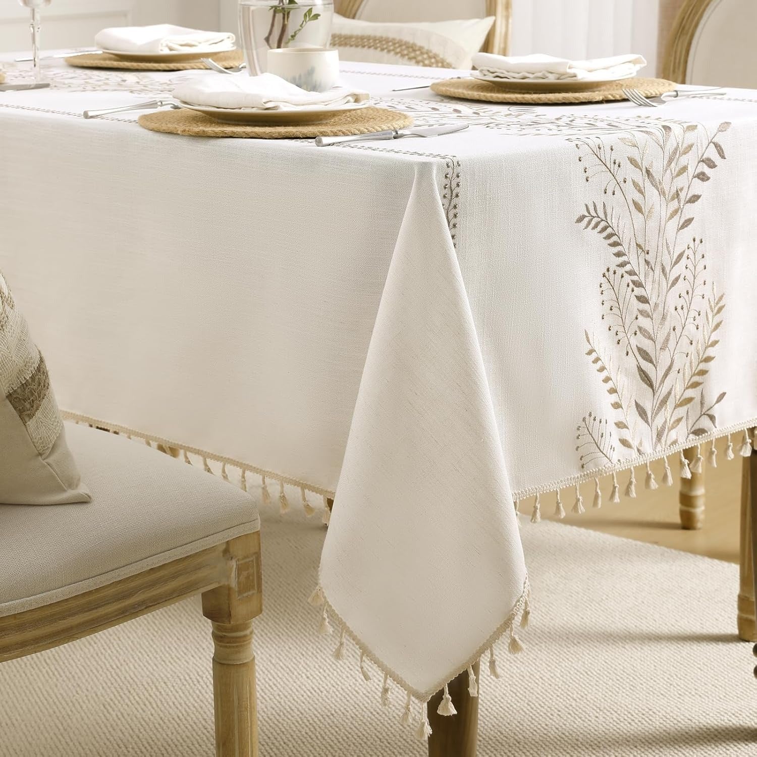 Boho Linen Cotton Tablecloth with Tassels