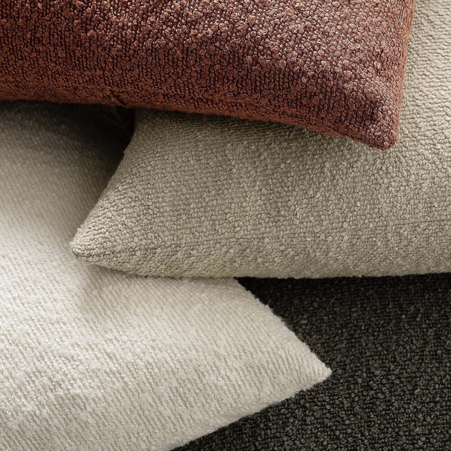 Set of 2 Beige Throw Pillow Covers – Boucle Textured