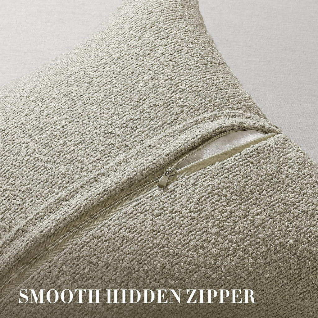 Set of 2 Beige Throw Pillow Covers – Boucle Textured