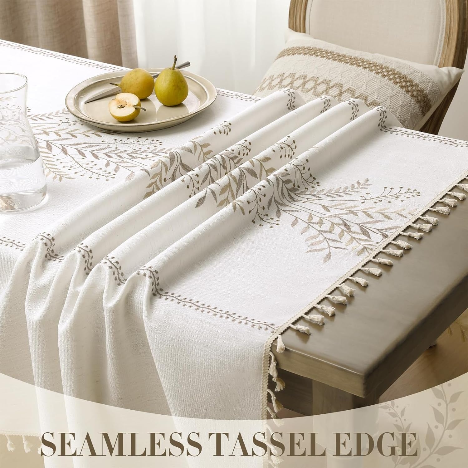 Boho Linen Cotton Tablecloth with Tassels