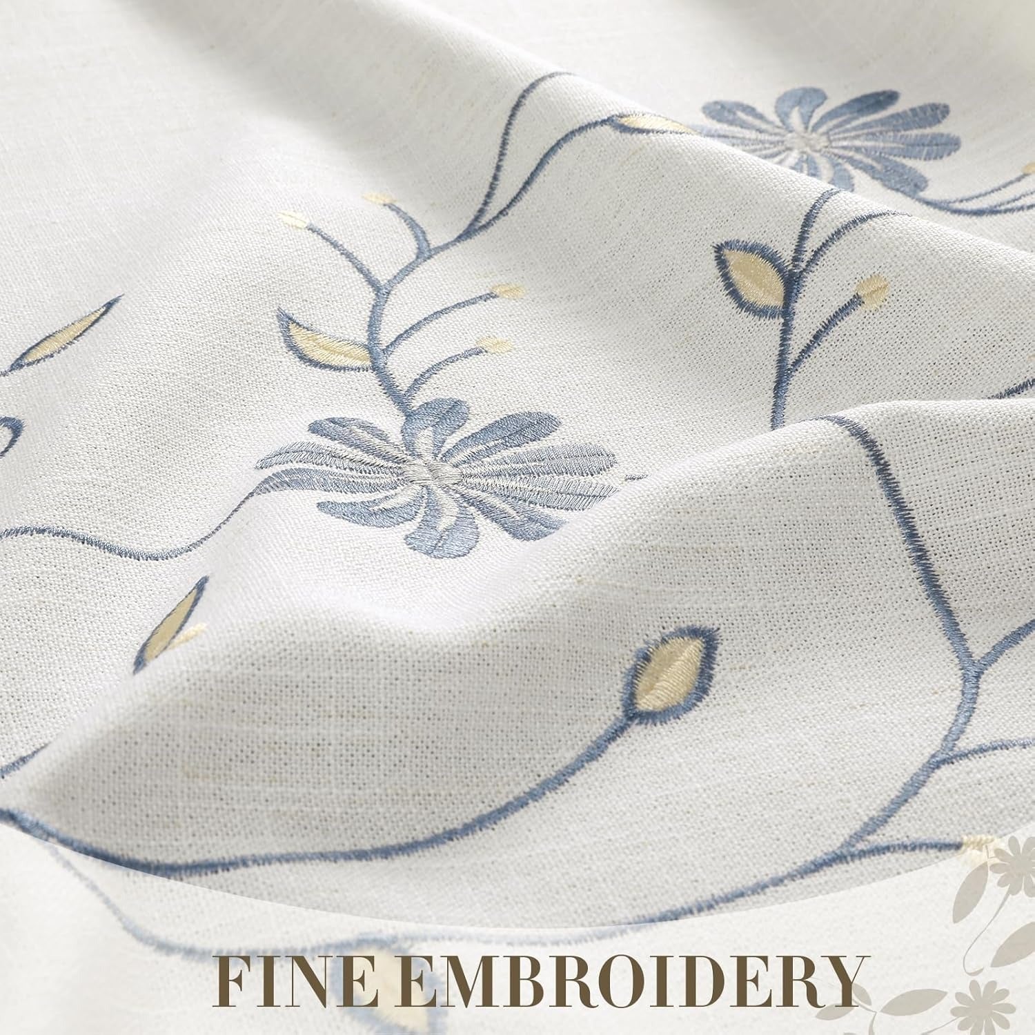 Boho Rectangle Tablecloth – Fall Linen Cotton with Tassels, Grey Daisy Floral