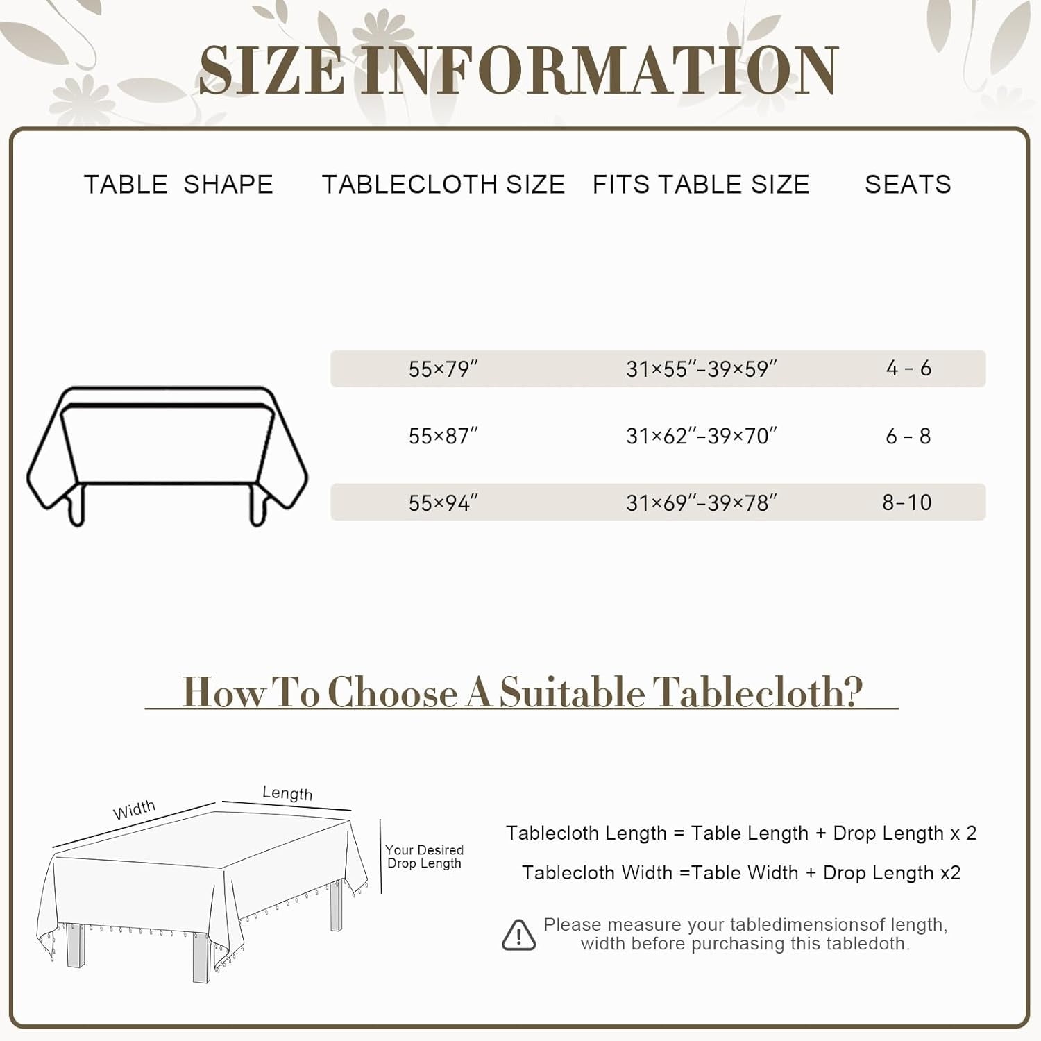 Boho Rectangle Tablecloth – Fall Linen Cotton with Tassels, Grey Daisy Floral
