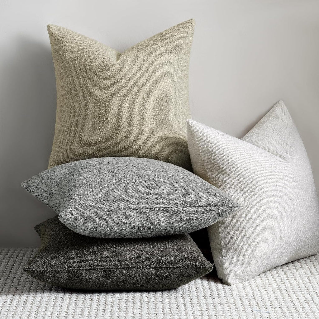Set of 2 Beige Throw Pillow Covers – Boucle Textured
